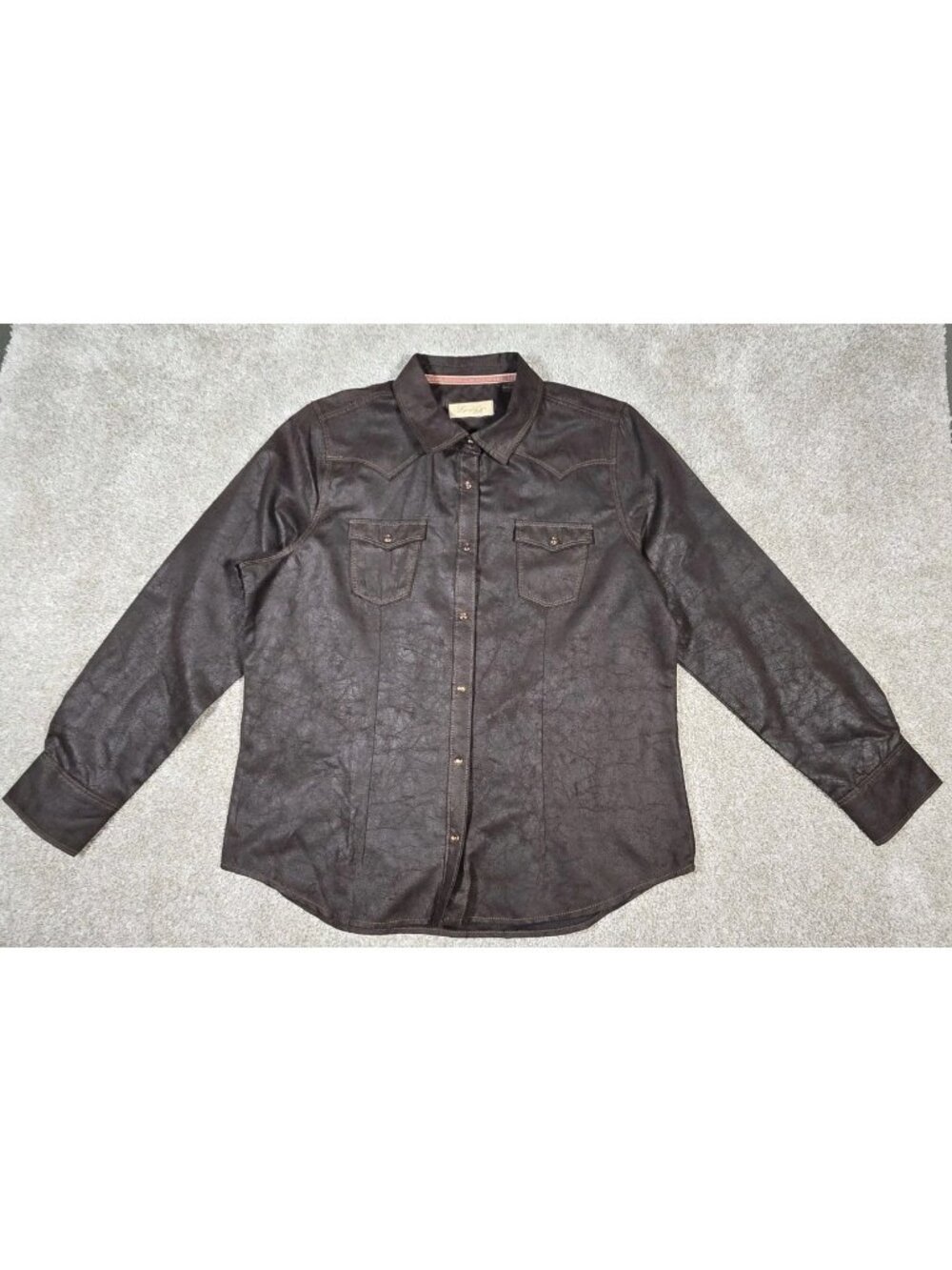 Legacy Falls Faux Leather Pearl Snap Shirt Shacket Rodeo Cowgirl Western Women L - Picture 1 of 13